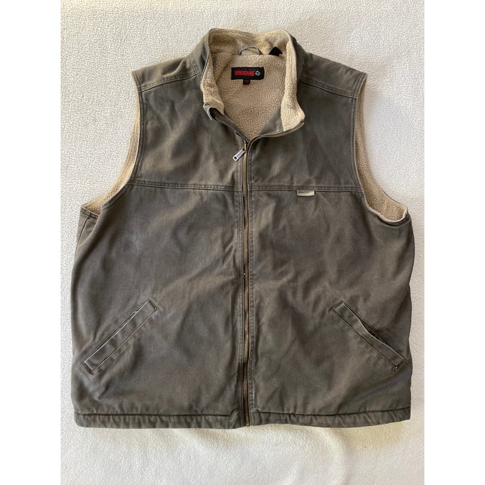 Wolverine Mens 2XLT Vest Brown Sherpa Lined Cotton Canvas Workwear Full Zip